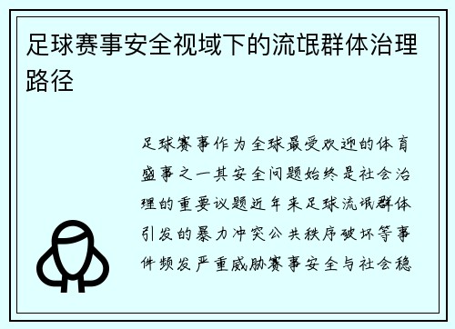 足球赛事安全视域下的流氓群体治理路径